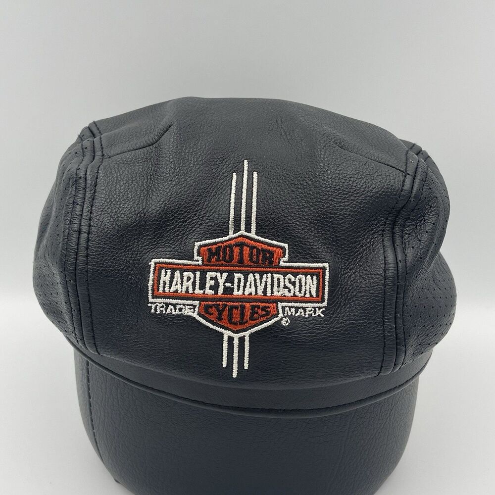 Harley Davidson 100% Leather Newsboy Flat Cap Cabbie Hat Size XL (read)